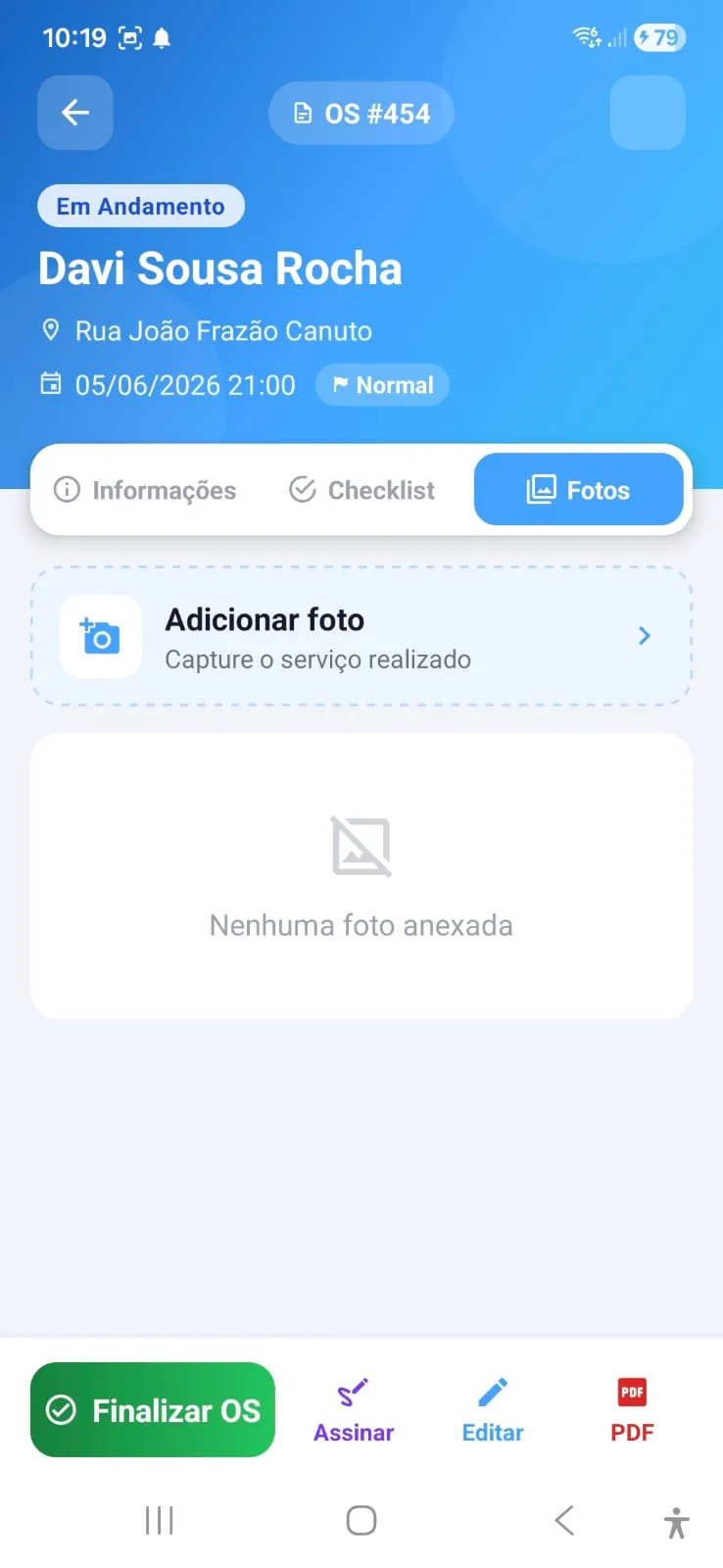 Fotos anexadas à ordem de serviço