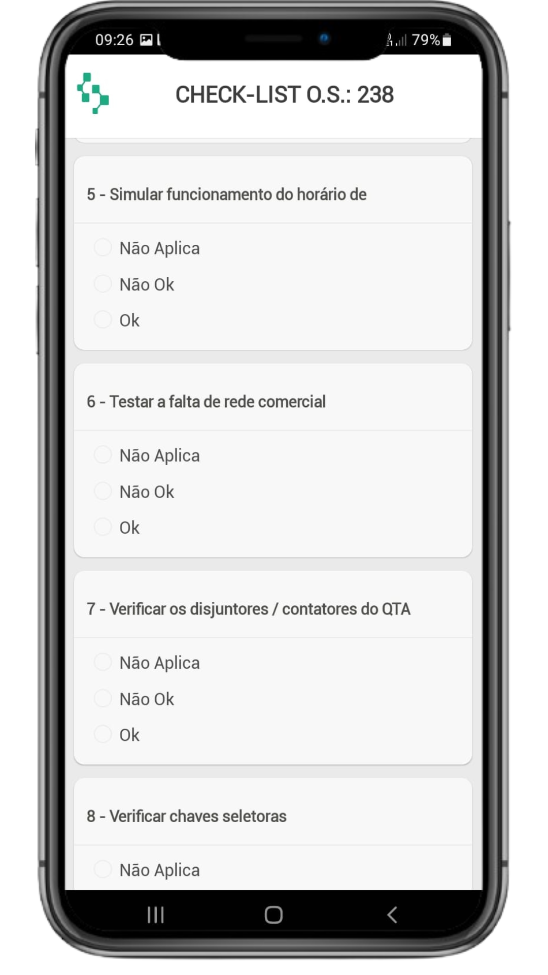 Chek-list Aplicativo para ordem de serviço